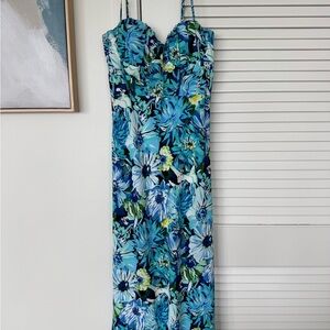 Floral Maxi Dress with Blue and Green Pattern